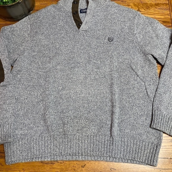 CHAPS 3-Button 1/4 Mock Neck Marled Twist Sweater. Grey . Size XXL. - Picture 1 of 8